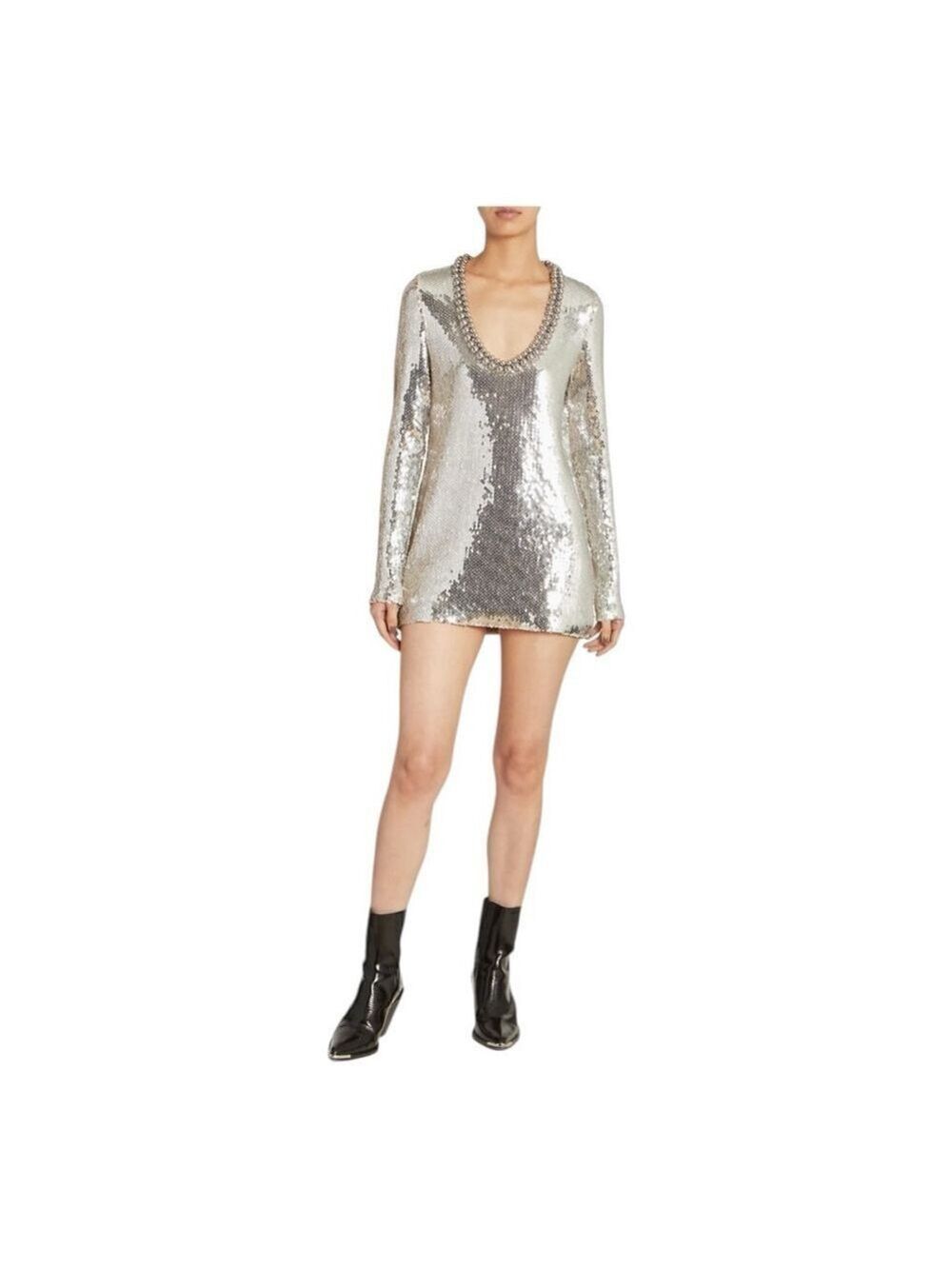 Rabanne Silver Sequined V-neck Minidress Size 4 (36)